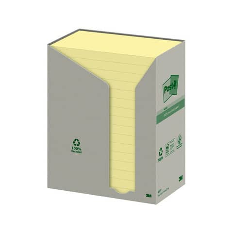 Foglietti Post-it® Notes Giallo 76x127mm carta riciclata torre da 16 blocchetti da 100 ff - 655-1T